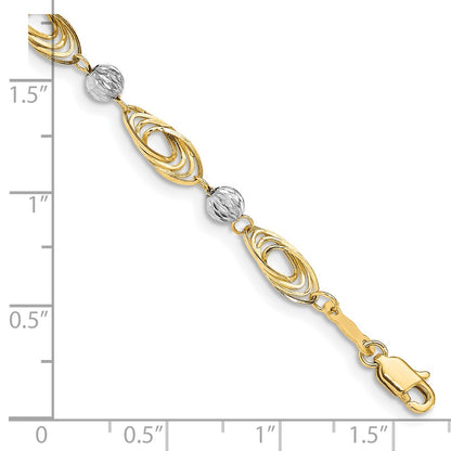 7.25 Inch 14K Gold Two-Tone Oval Links With Diamond Cut Beads Bracelet