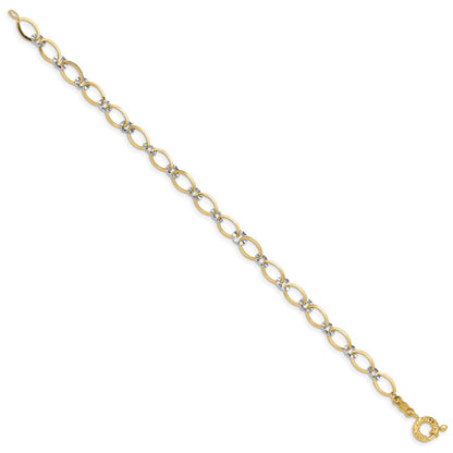 14K Two-Tone Oval And Diamond Cut Circle Chain Bracelet