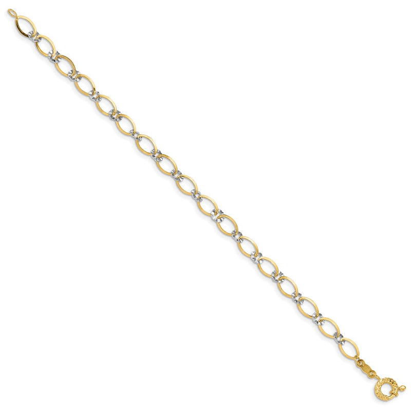 14K Two-Tone Oval And Diamond Cut Circle Chain Bracelet