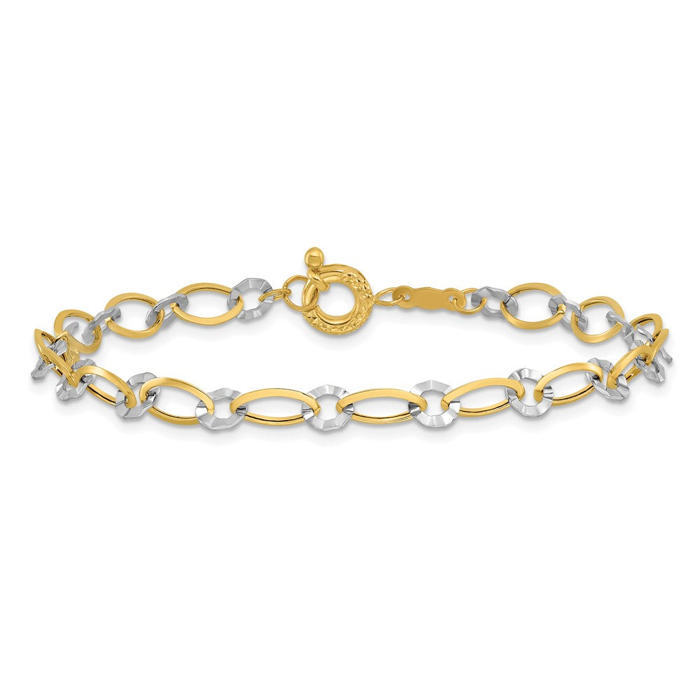 14K Two-Tone Oval And Diamond Cut Circle Chain Bracelet