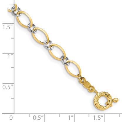 14K Two-Tone Oval And Diamond Cut Circle Chain Bracelet