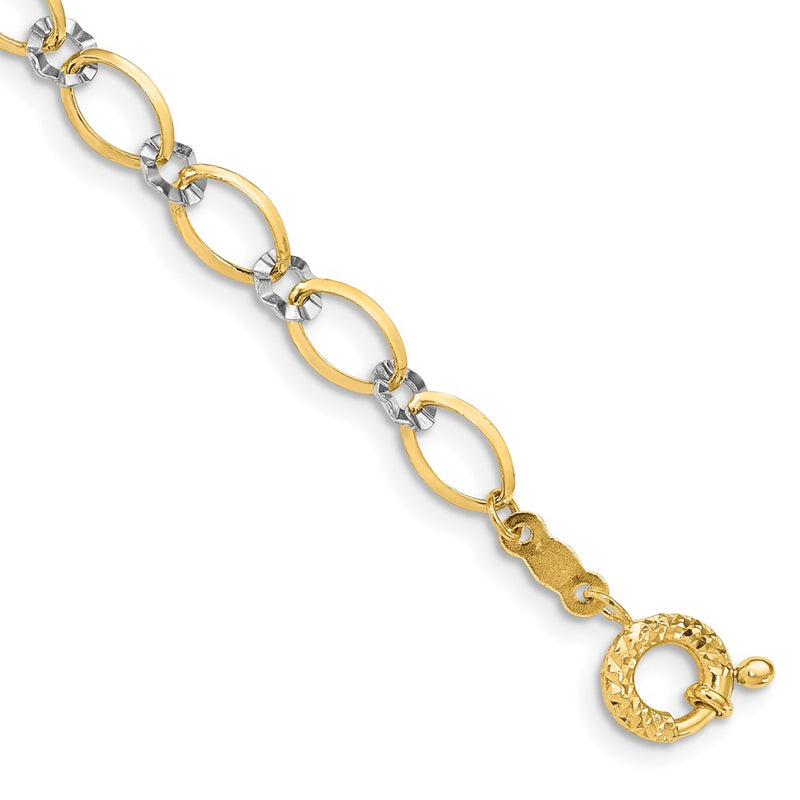 14K Two-Tone Oval And Diamond Cut Circle Chain Bracelet