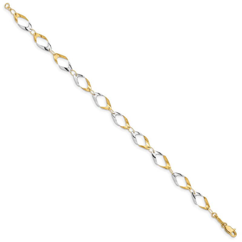 14K And White Rhodium Oval Link Chain Bracelet