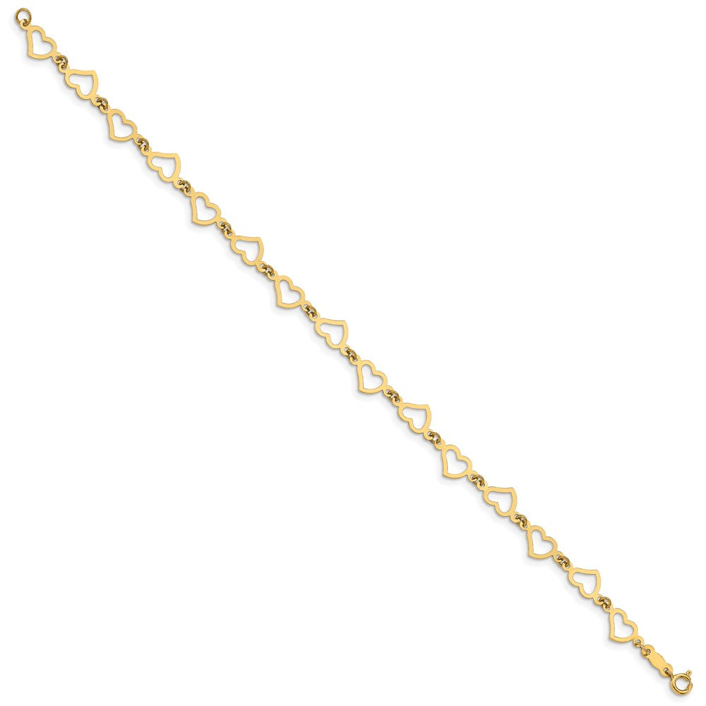 7.5 Inch 14K Flat Open Hearts Bracelet