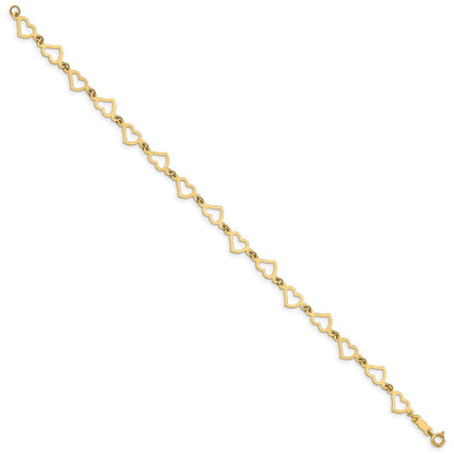 7.5 Inch 14K Flat Open Hearts Bracelet