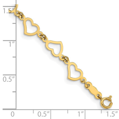 7.5 Inch 14K Flat Open Hearts Bracelet