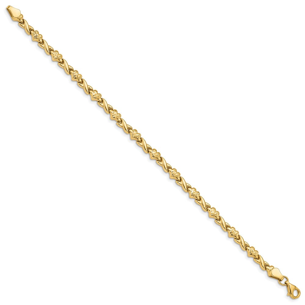 7 Inch 14K Polished D/C Heart 7In Bracelet