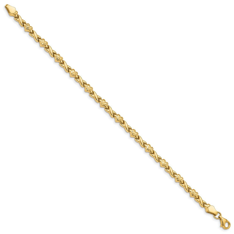 7 Inch 14K Polished D/C Heart 7In Bracelet