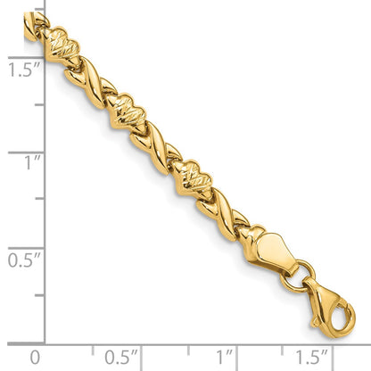 7 Inch 14K Polished D/C Heart 7In Bracelet
