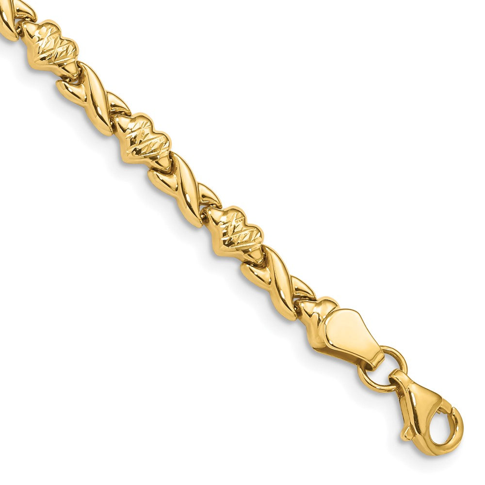 7 Inch 14K Polished D/C Heart 7In Bracelet