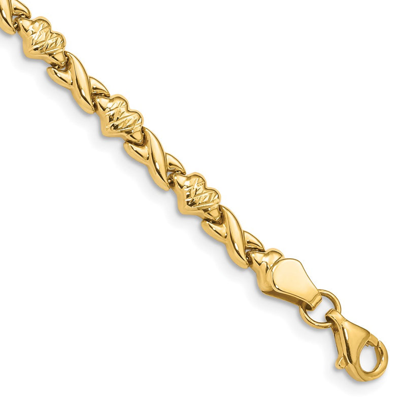 7 Inch 14K Polished D/C Heart 7In Bracelet