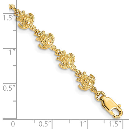7 Inch 14K Gold Polished And Textured Turtle Bracelet