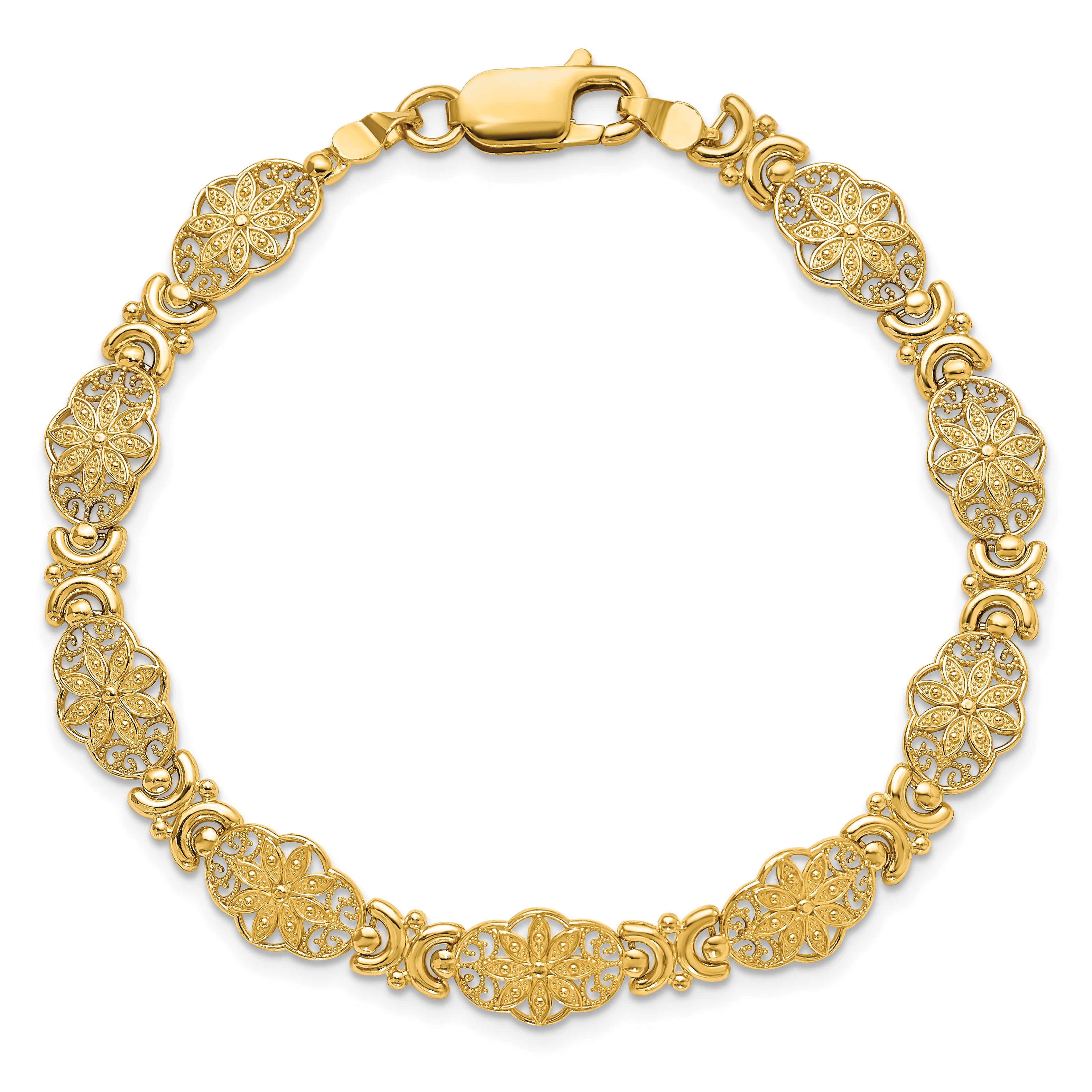 7.5 Inch 14K Fancy Floral Link Bracelet