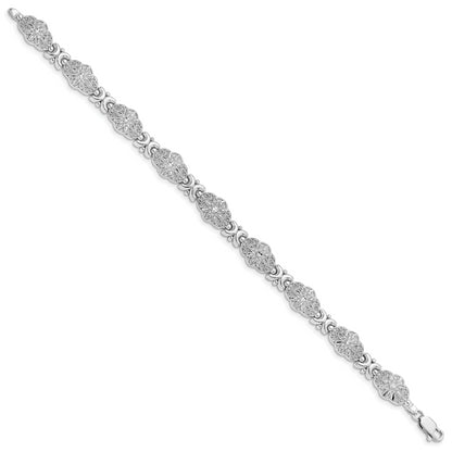 7.5 Inch 14K White Gold Fancy Floral Link Bracelet