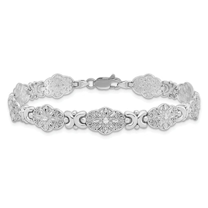 7.5 Inch 14K White Gold Fancy Floral Link Bracelet