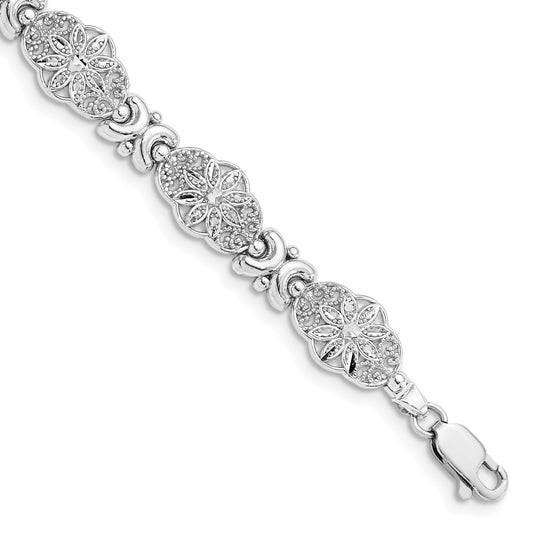7.5 Inch 14K White Gold Fancy Floral Link Bracelet