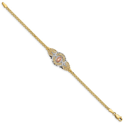 7 Inch 14K Two-Tone W/Rhodium Our Lady Of Guadalupe Bracelet