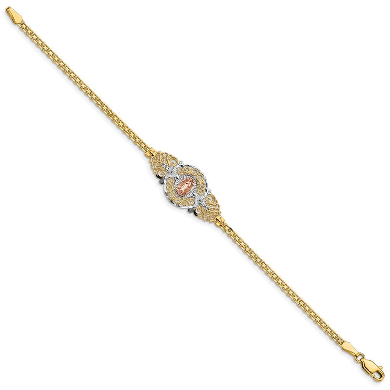 7 Inch 14K Two-Tone W/Rhodium Our Lady Of Guadalupe Bracelet