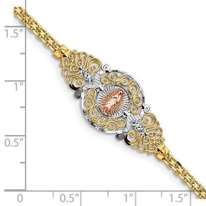 7 Inch 14K Two-Tone W/Rhodium Our Lady Of Guadalupe Bracelet