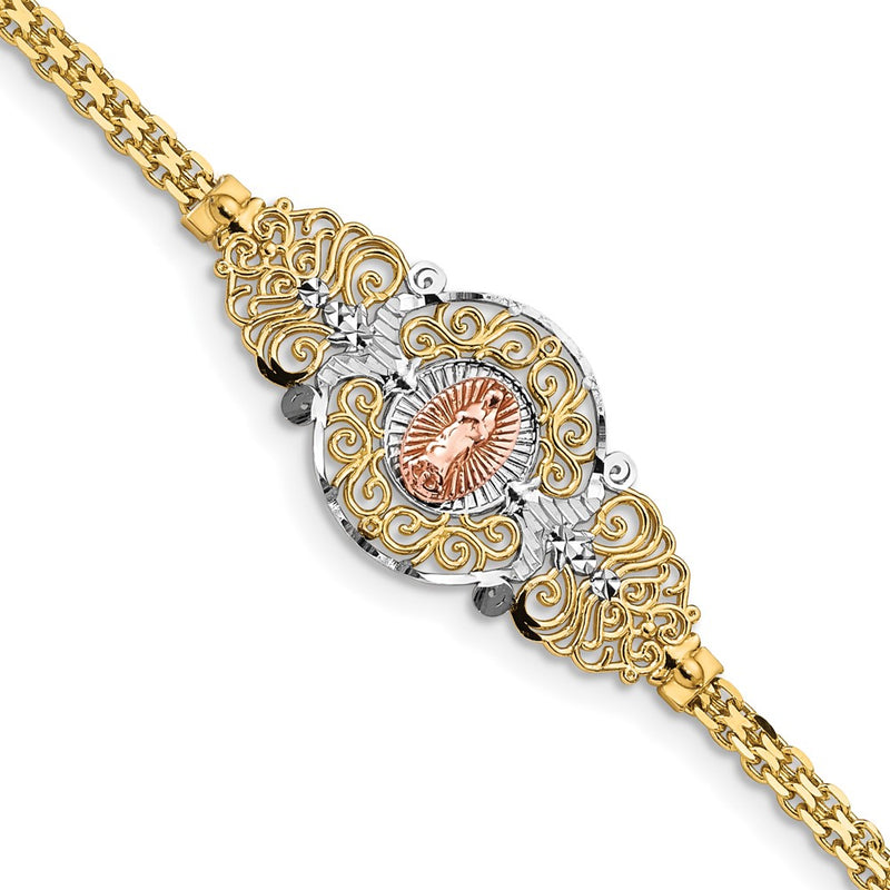 7 Inch 14K Two-Tone W/Rhodium Our Lady Of Guadalupe Bracelet