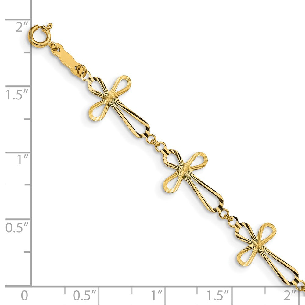 14K Yellow Gold Diamond Cut Open Cross Bracelet