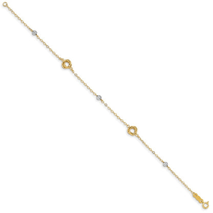 7.5 Inch 14K Two-Tone Love Knots On Small Heart Link Bracelet