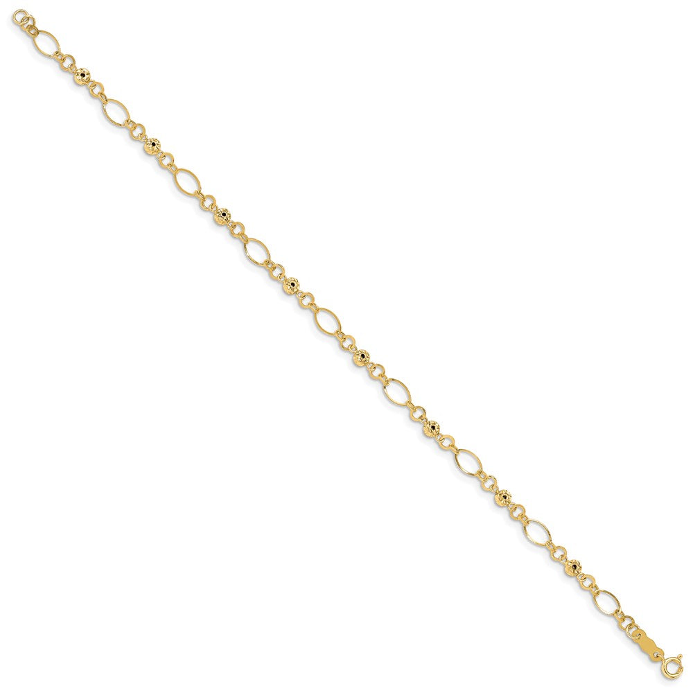7.5 Inch 14K Polished Diamond-Cut Ovals & Donut Beads Bracelet