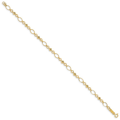 7.5 Inch 14K Polished Diamond-Cut Ovals & Donut Beads Bracelet
