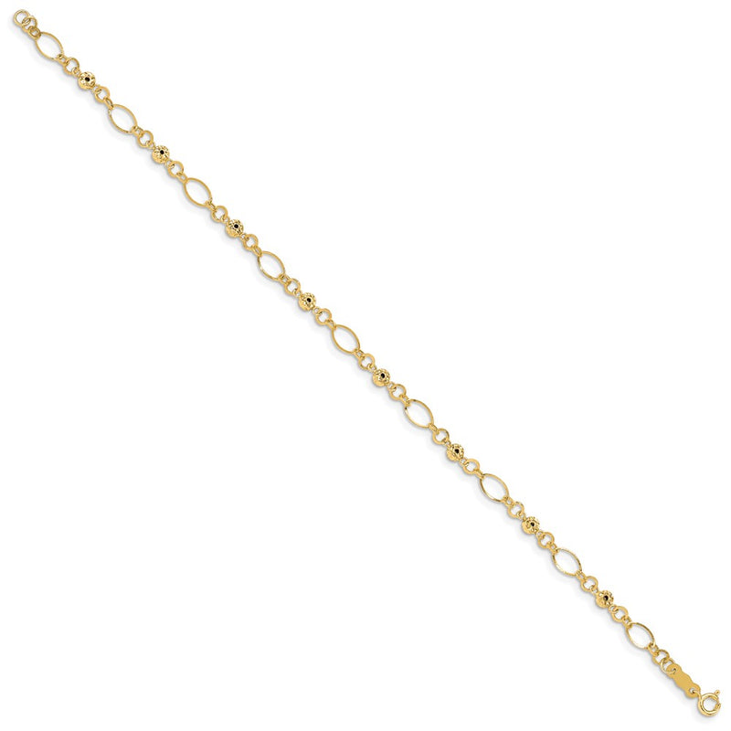 7.5 Inch 14K Polished Diamond-Cut Ovals & Donut Beads Bracelet
