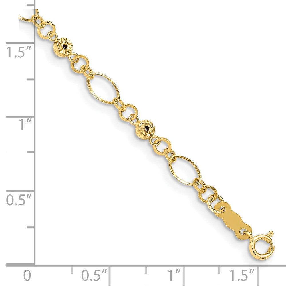 7.5 Inch 14K Polished Diamond-Cut Ovals & Donut Beads Bracelet