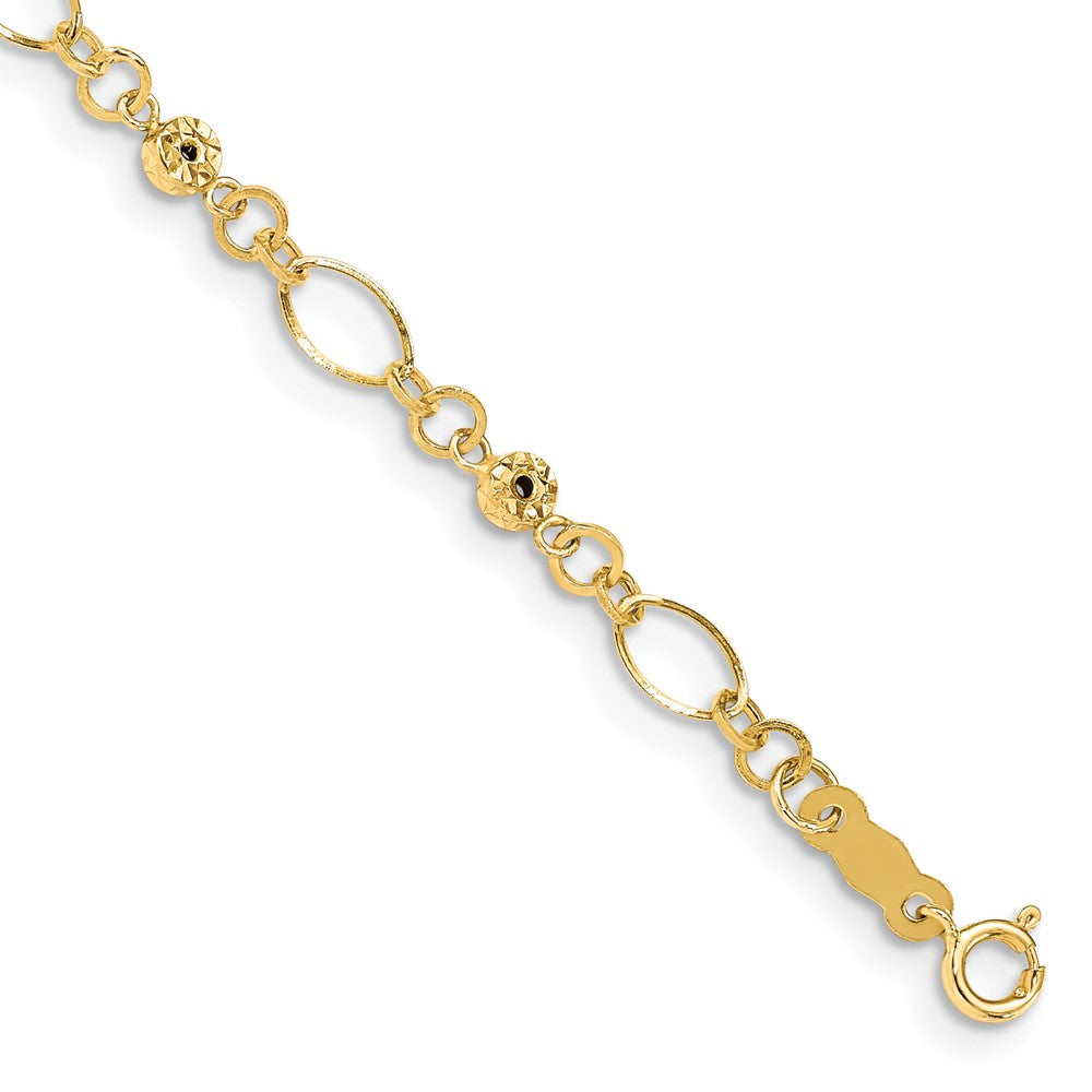 7.5 Inch 14K Polished Diamond-Cut Ovals & Donut Beads Bracelet