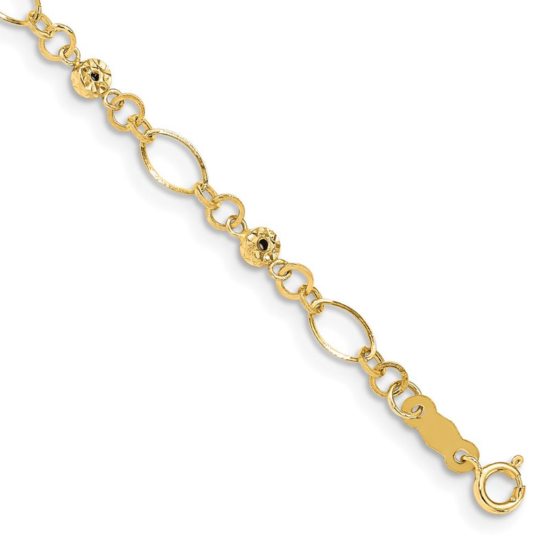7.5 Inch 14K Polished Diamond-Cut Ovals & Donut Beads Bracelet