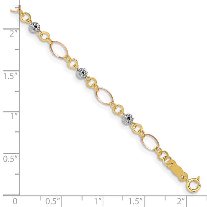 14K Tri-Color Polished Diamond-Cut Ovals & Donut Beads Bracelet
