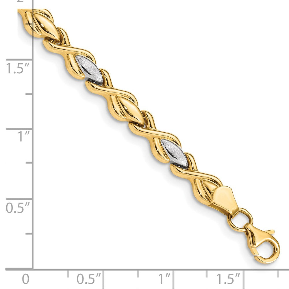 7.25 Inch 14K Polished W/Satin Rhodium Link Bracelet