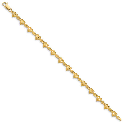 14K Yellow Gold Satin Diamond-Cut Heart With Arrow 7 Inch Bracelet