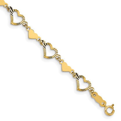 7.5 Inch 14K Polished Diamond-Cut Open & Stamp Heart Bracelet