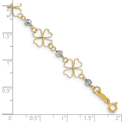 7.5 Inch 14K Two-Tone Diamond-Cut Open Clovers & Beads Bracelet