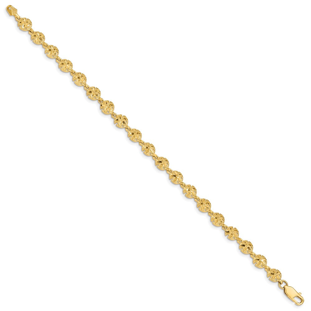 14K Yellow Gold Polished And Textured Sand Dollar 7.25 Inch Bracelet