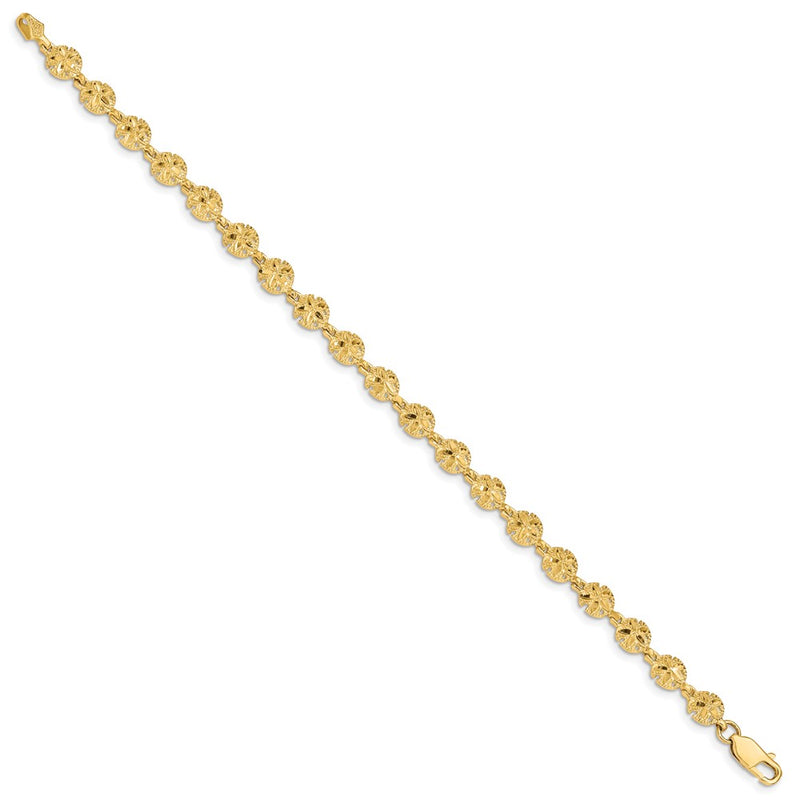 14K Yellow Gold Polished And Textured Sand Dollar 7.25 Inch Bracelet