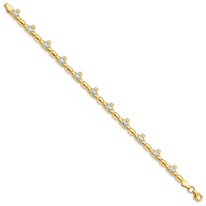 7.25 Inch 14K W/ Rhodium D/C Claddagh Polished Link Bracelet