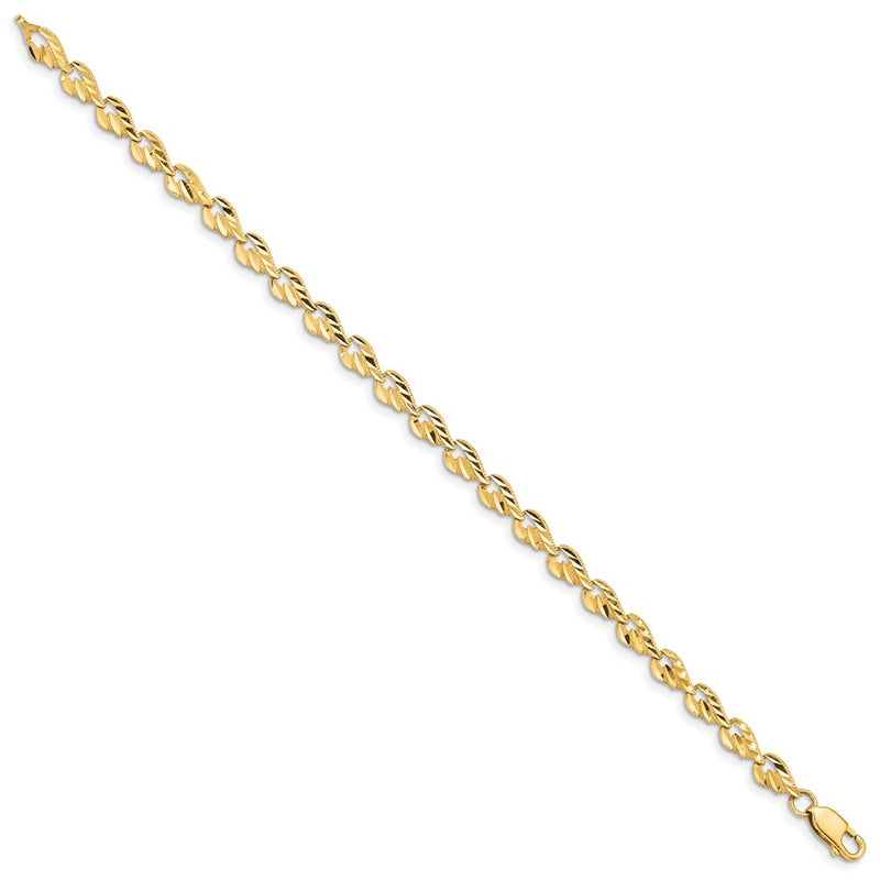 14K Yellow Gold Polished Diamond-Cut Leaf 7 Inch Bracelet