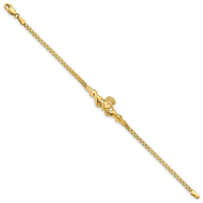 7 Inch 14K Polished Claddagh Bracelet