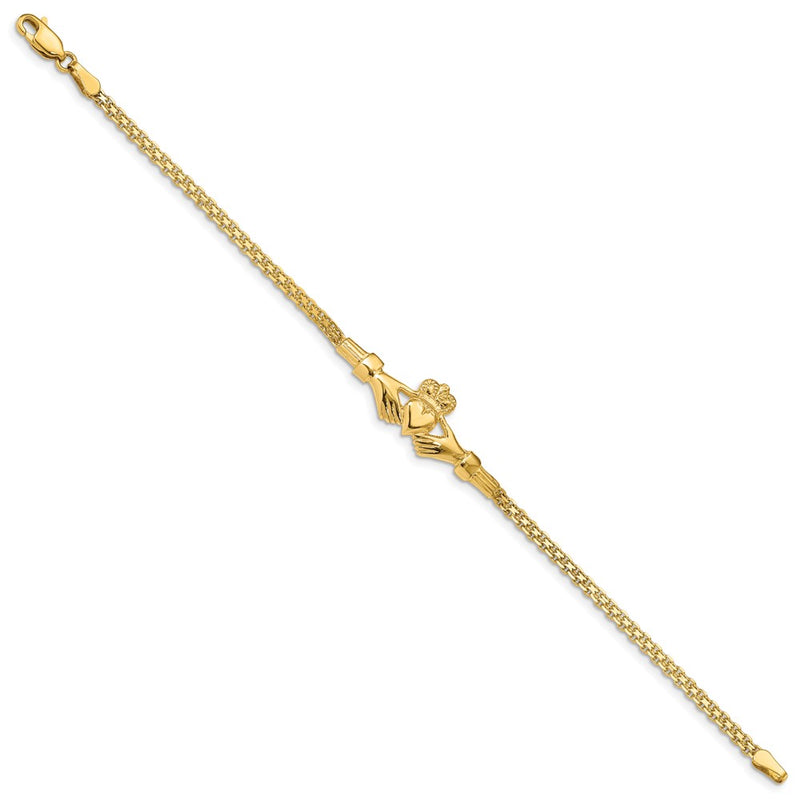 7 Inch 14K Polished Claddagh Bracelet