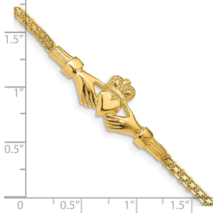 7 Inch 14K Polished Claddagh Bracelet