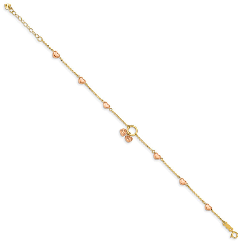 7 Inch 14K Two-Tone Diamond-Cut Hearts W/1In Ext. Bracelet