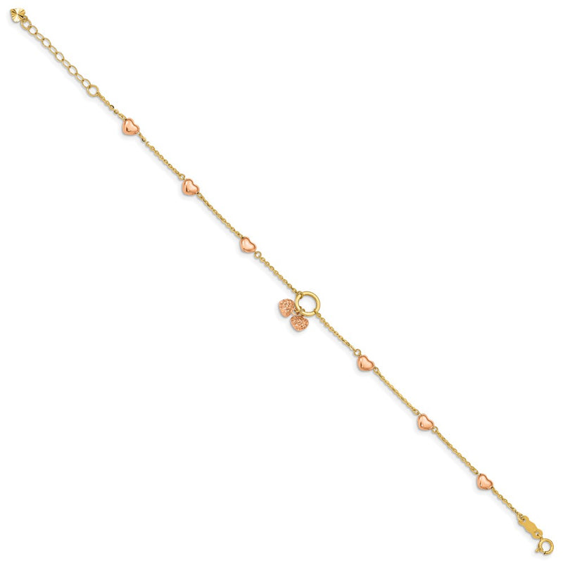 7 Inch 14K Two-Tone Diamond-Cut Hearts W/1In Ext. Bracelet