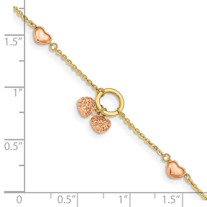 7 Inch 14K Two-Tone Diamond-Cut Hearts W/1In Ext. Bracelet