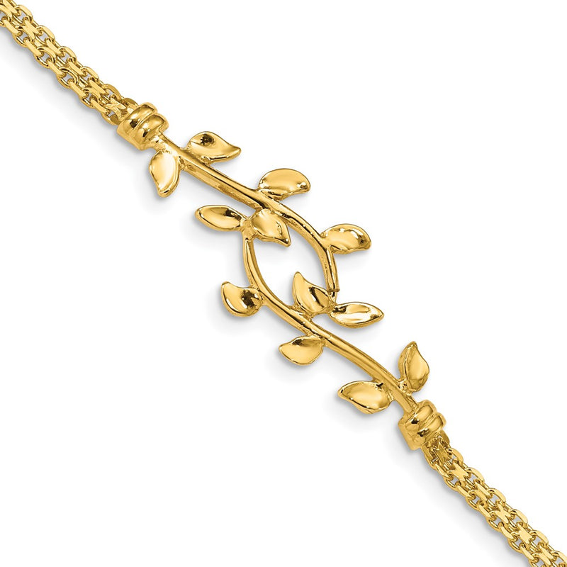 7 Inch 14K Polished Leaf Bracelet