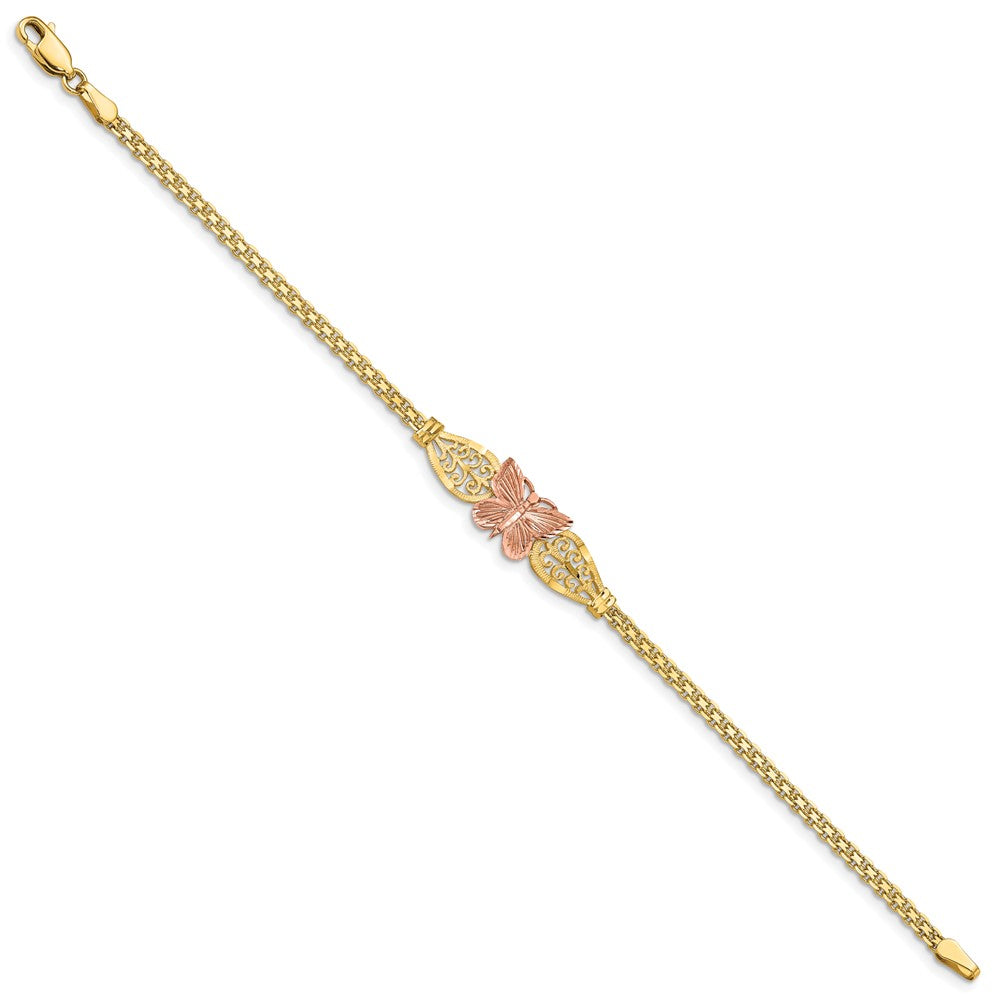 7 Inch 14K Two-Tone Polished & D/C Butterfly Bracelet