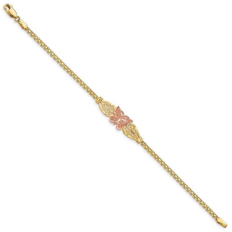 7 Inch 14K Two-Tone Polished & D/C Butterfly Bracelet